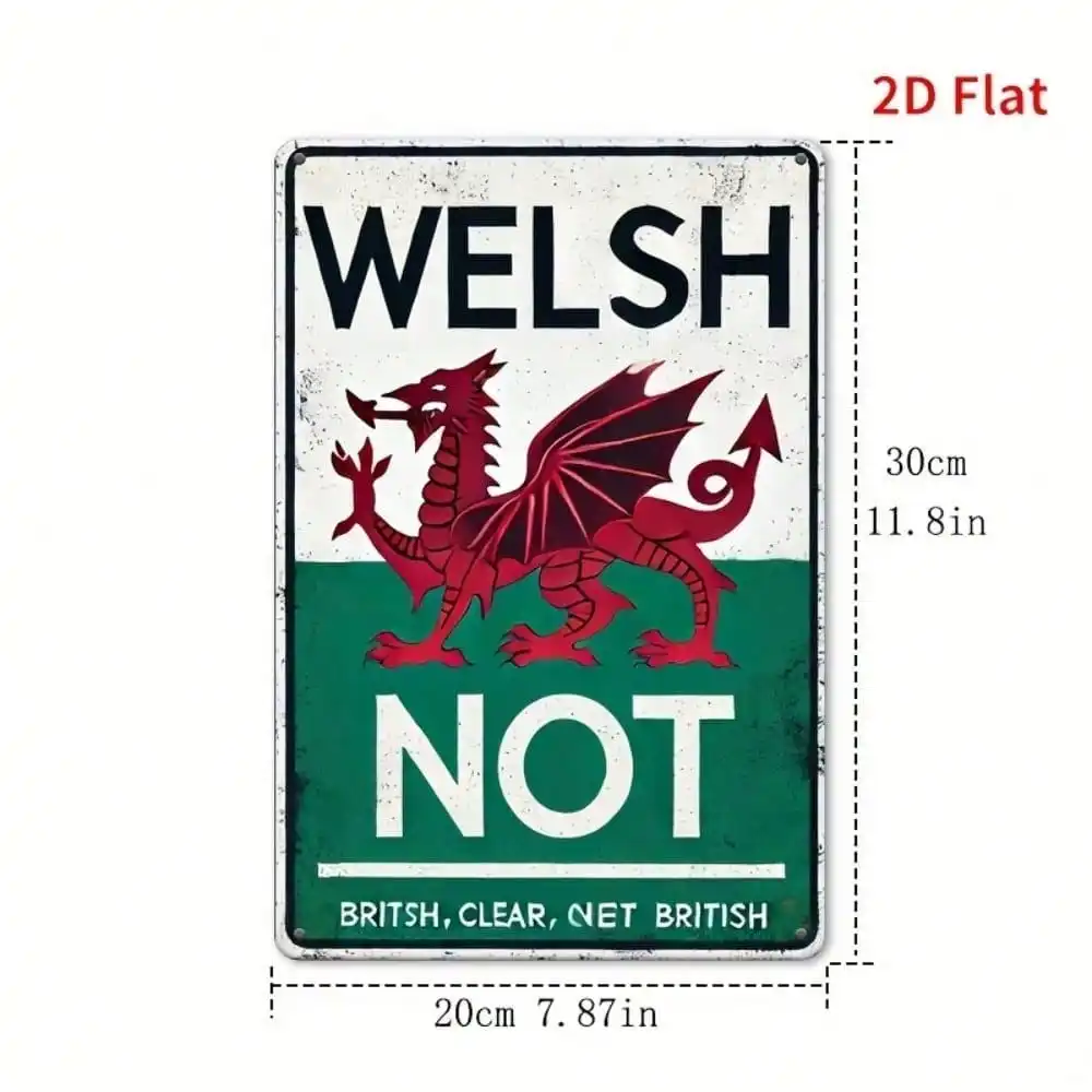 Vintage Welsh Dragon Metal Tin Sign - Distressed Red Green Rustic 2D Flat Iron, 