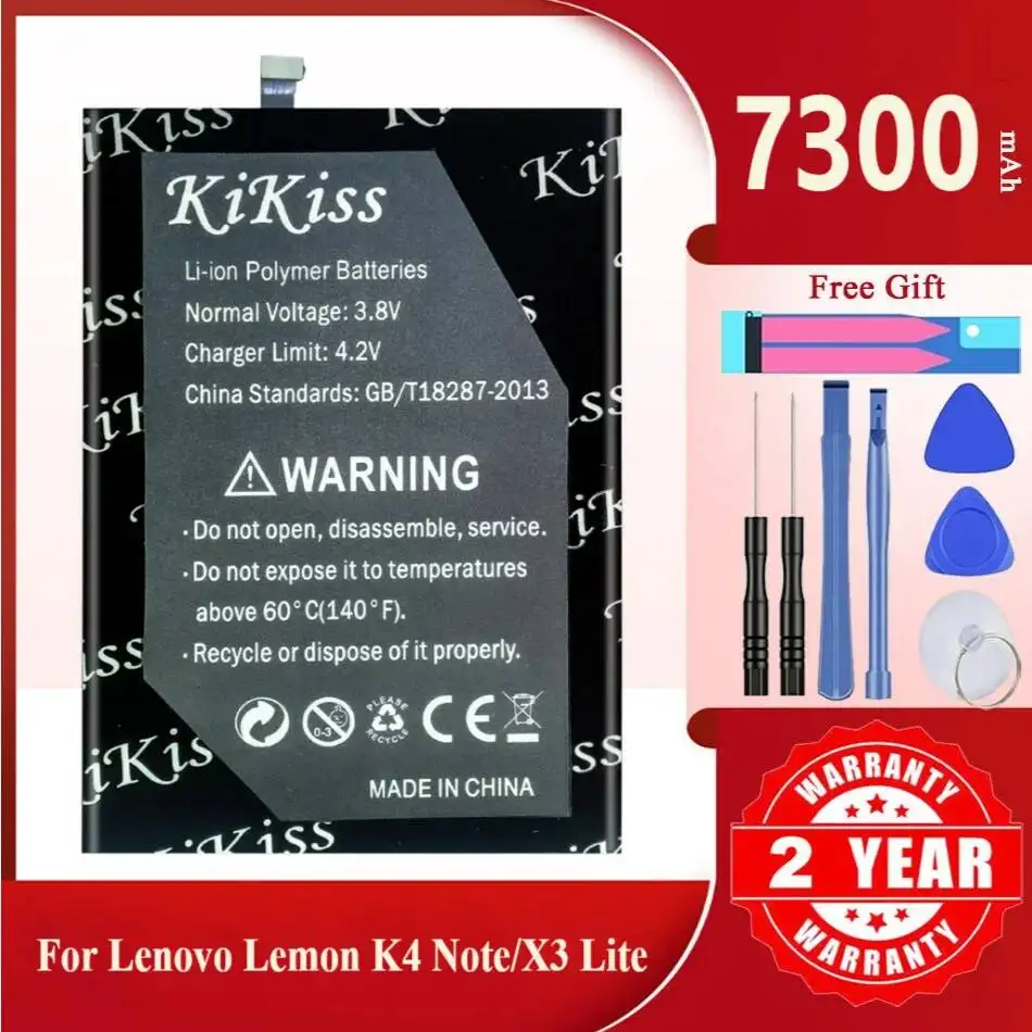 KiKiss Battery For Lenovo Lemon K4 Note/X3 Lite K51c78/A7010,BL256,7300mAh