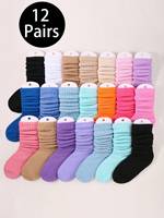 12 pairs Women Random Color Fashionable Bubble Pile Socks Comfortable Breathable Classic European Style Casual scrunch socks ﻿