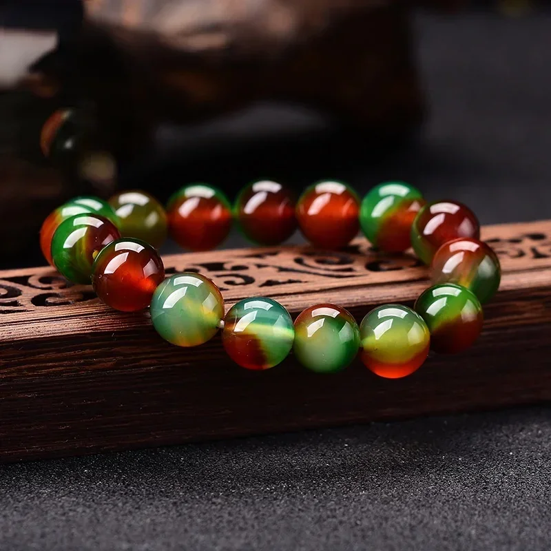 

4A Natural Peacock Agate Bracelet Red Green Crystal