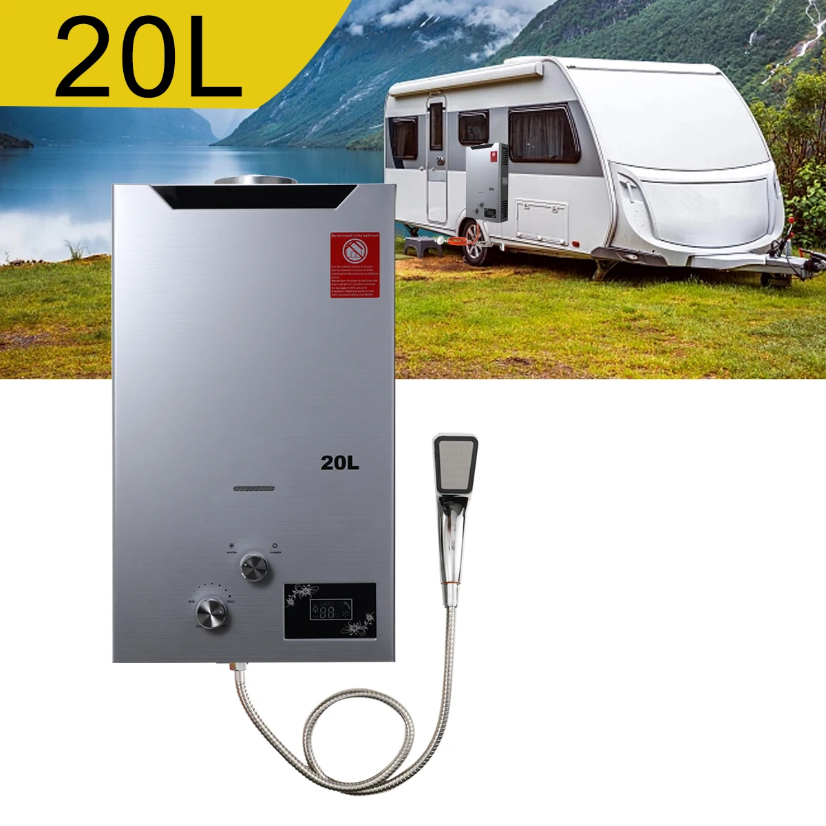 Scaldabagno Istantaneo a Gas 20L 40KW, Caldaia a Gas Propano, Riscaldatore per Uso Domestico e Campeggio con Kit Doccia