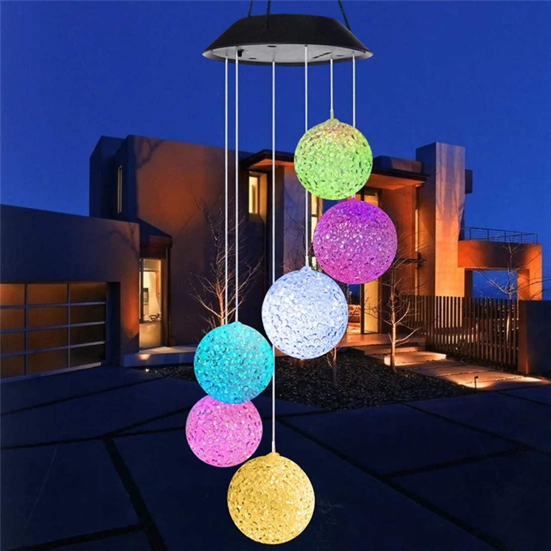 A02M-Solar Ball Light LED Colour Changing Garden Yard Hanging Decoration Light Outdoor Powered Wind Chime Waterproof Lamps