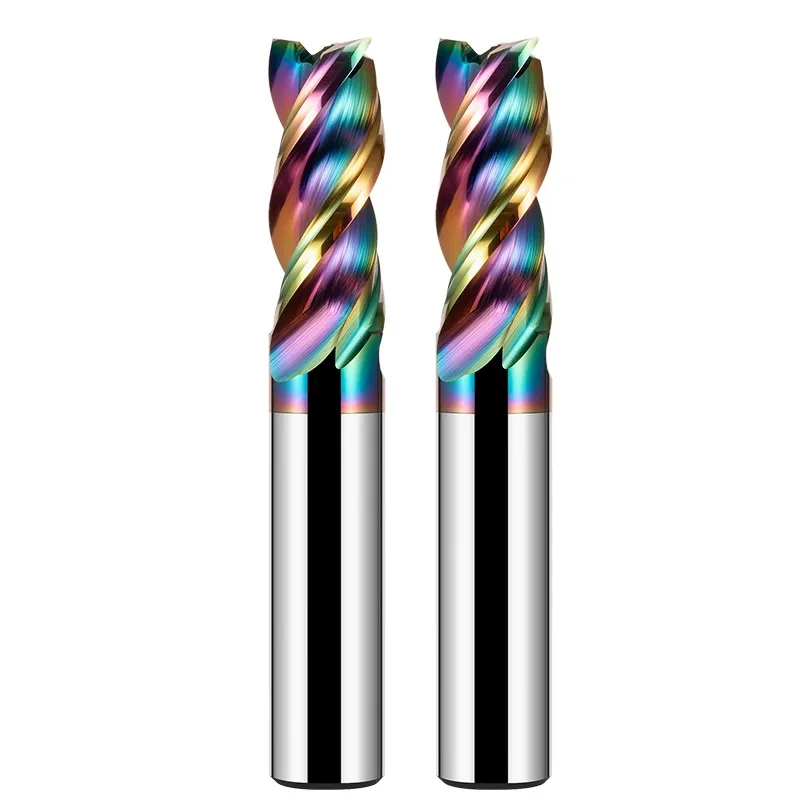 ROMTIC Tungsten Steel Carbide Colorful Coating 3-Flute U-groove End Mill For Aluminum HRC65 CNC Machinery Milling Cutter Tool