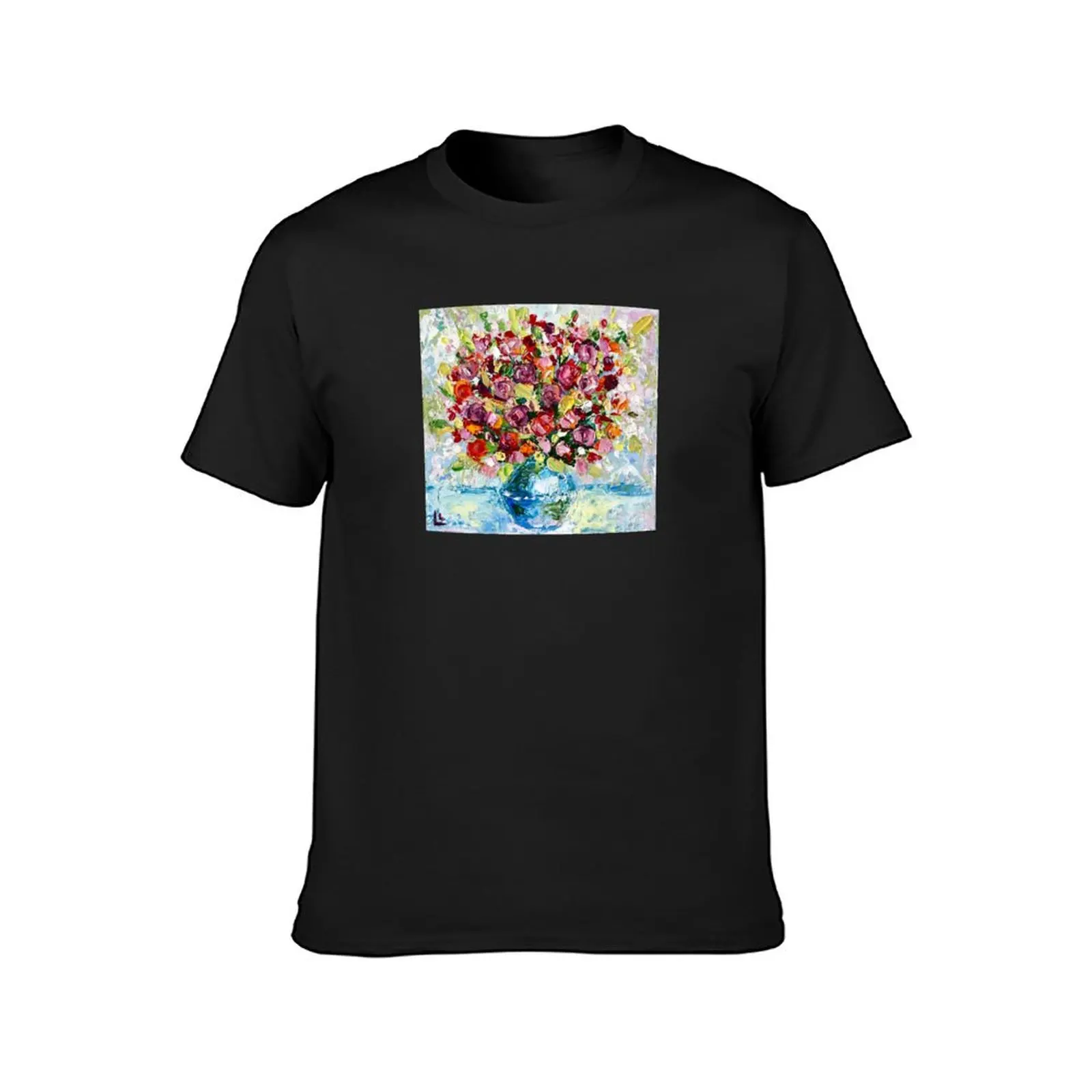 Roses in a vase, a bouquet of flowers art, oil paints T-Shirt tees Blouse customs quick-drying Men's t-shirt