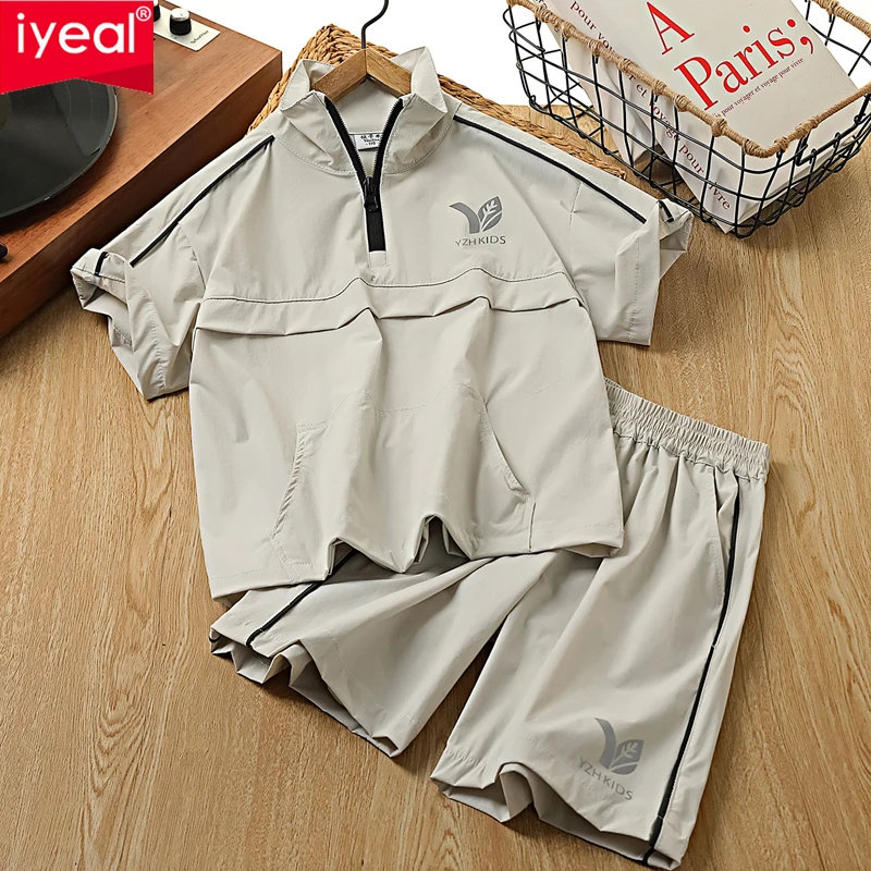IYEAL Boys' Quick Drying Set 2026 Summer Thin Children's Short Sleeved t-Shirt+Shorts 2-Piece Set Teenagers Boys' Sports Set