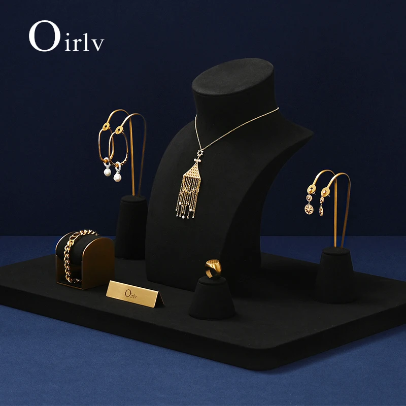 Oirlv Black Jewelry Display Set, Shop Cabinet, Display Props para Colar Display, Busto Assista Anel Brincos e Pulseira Decoração Rack