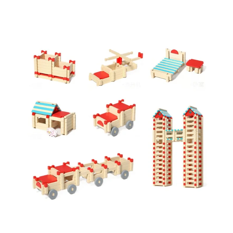 Set di blocchi di costruzione in legno per bambini fai-da-te - Giocattolo interattivo educativo per assemblaggio di strutture di piccolo architetto per bambini