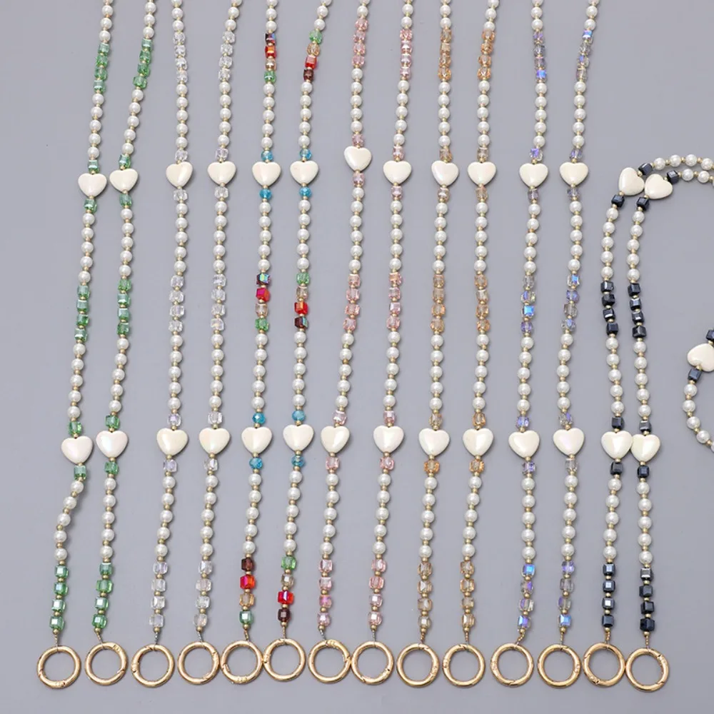 

With Patch Beaded Crossbody Phone Chain Bag Chain Love Heart Mobile Phone Crossbody Strap Sweet Colorful Phone Neck Straps