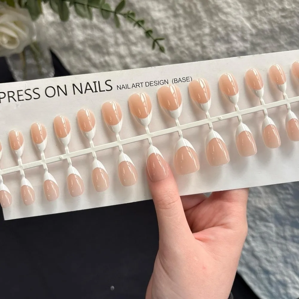Simple 30 Pieces Press On Nails Almond Shape Medium Length False Nails Matte Nude Glossy Finish Fake Nails for Nail Art