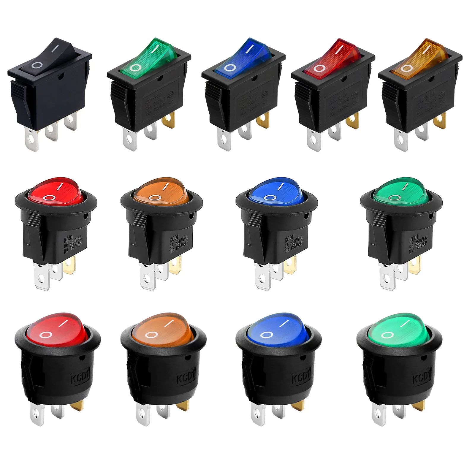 10Pcs Rocker Switch Switch for Automotive Car,KCD1/6A, KCD3/16A,KCD4/16A,Lighting Up LED 12v/220v(optional) view 4