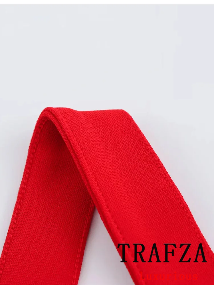 TRAFZA-body Vintage Sexy para mujer, monos cortos ajustados sin mangas de color rojo liso, monos femeninos de tubo para primavera y verano 2025