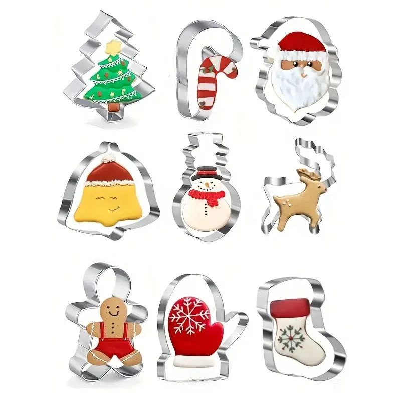 9 Stück Weihnachts-Ausstechformen, Edelstahl-Ausstechformen, Keksformen, Backwerkzeuge, Küchenhelfer, Küchenzubehör