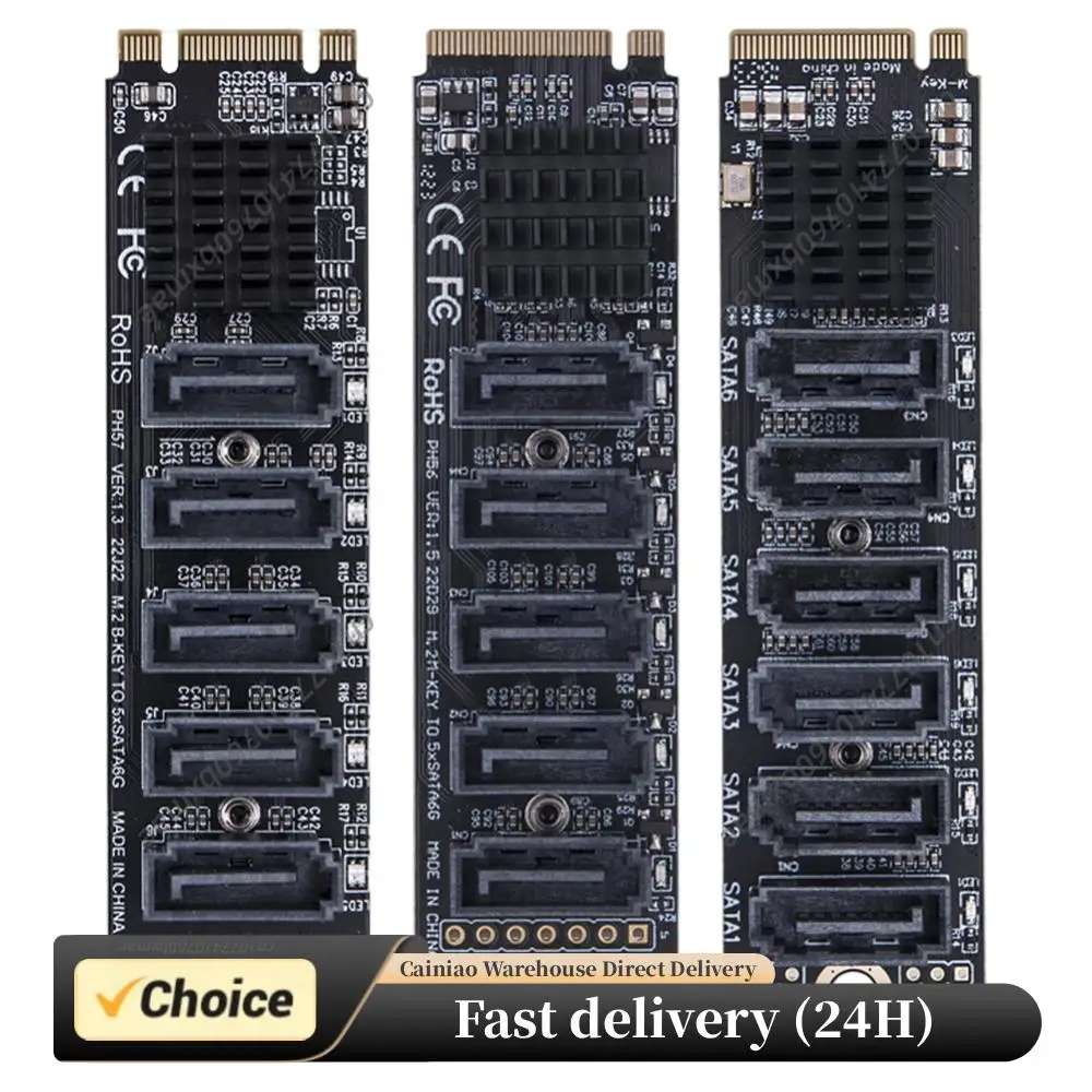 

Adapter Card M.2 To SATA 3.0 M.2 MKEY PCI-E Expansion Card 5/6 Port SATA3.0 Adapter NVME To SATA 6Gpbs Support PM Function