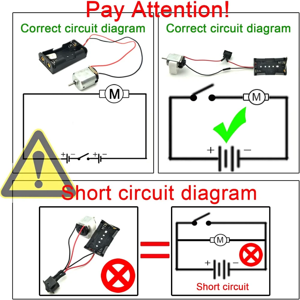 6-Set Mini DC Motor Kit 24000RPM with 60 Plastic Gears,2AA Battery Holders,Rocker Switch Shaft Propeller for DIY Science Project