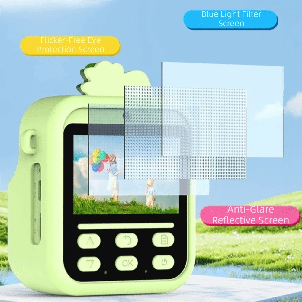 Dual Lens Instant Print Camera Mini Color Display Digital Video Recorder Mini Thermal Printer 1080P HD
