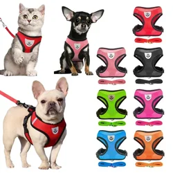 Arnés con correa de plomo para caminar para perros pequeños, Collar de malla ajustable de poliéster, chaleco para cachorros y gatos, accesorios para mascotas medianas