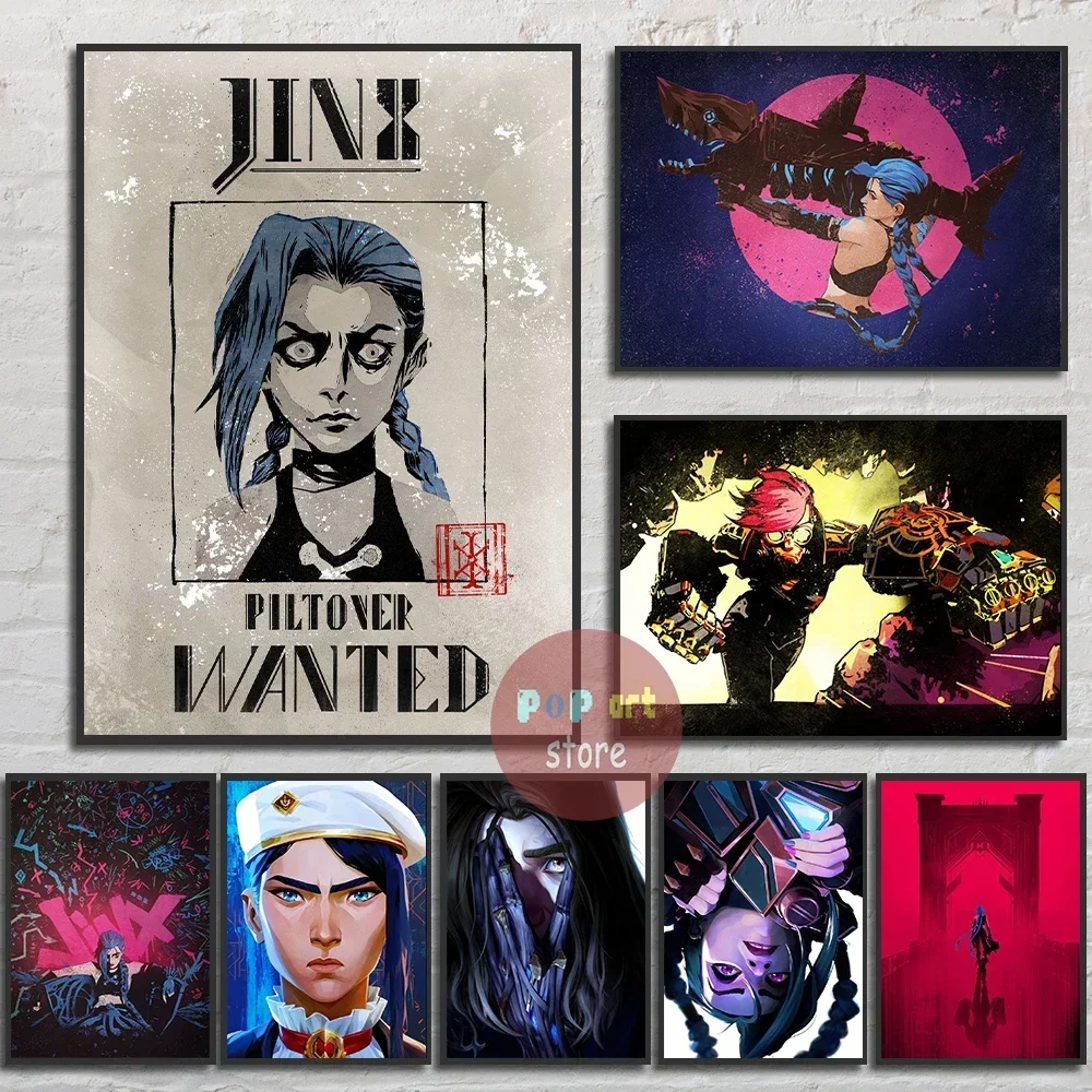 Póster de Graffiti Arcane Temporada 2 Jinx VI, Caitlyn Jayce Viktor, póster de personaje, serie de televisión Arcane, decoración de pared, pintura en lienzo