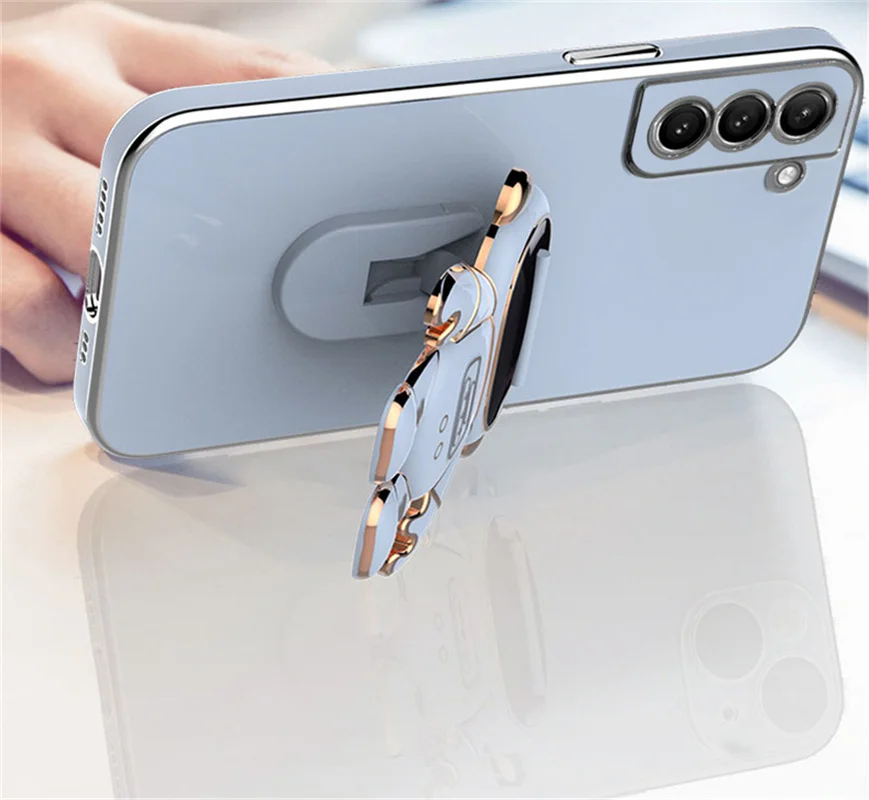 Astronaut Plating Stand Holder Case For Tecno Spark 8C 9T 8 7 6 Go Pova 2 Camon 18 16 15 Pro Pop 5 LTE Soft Bracket Phone Cover