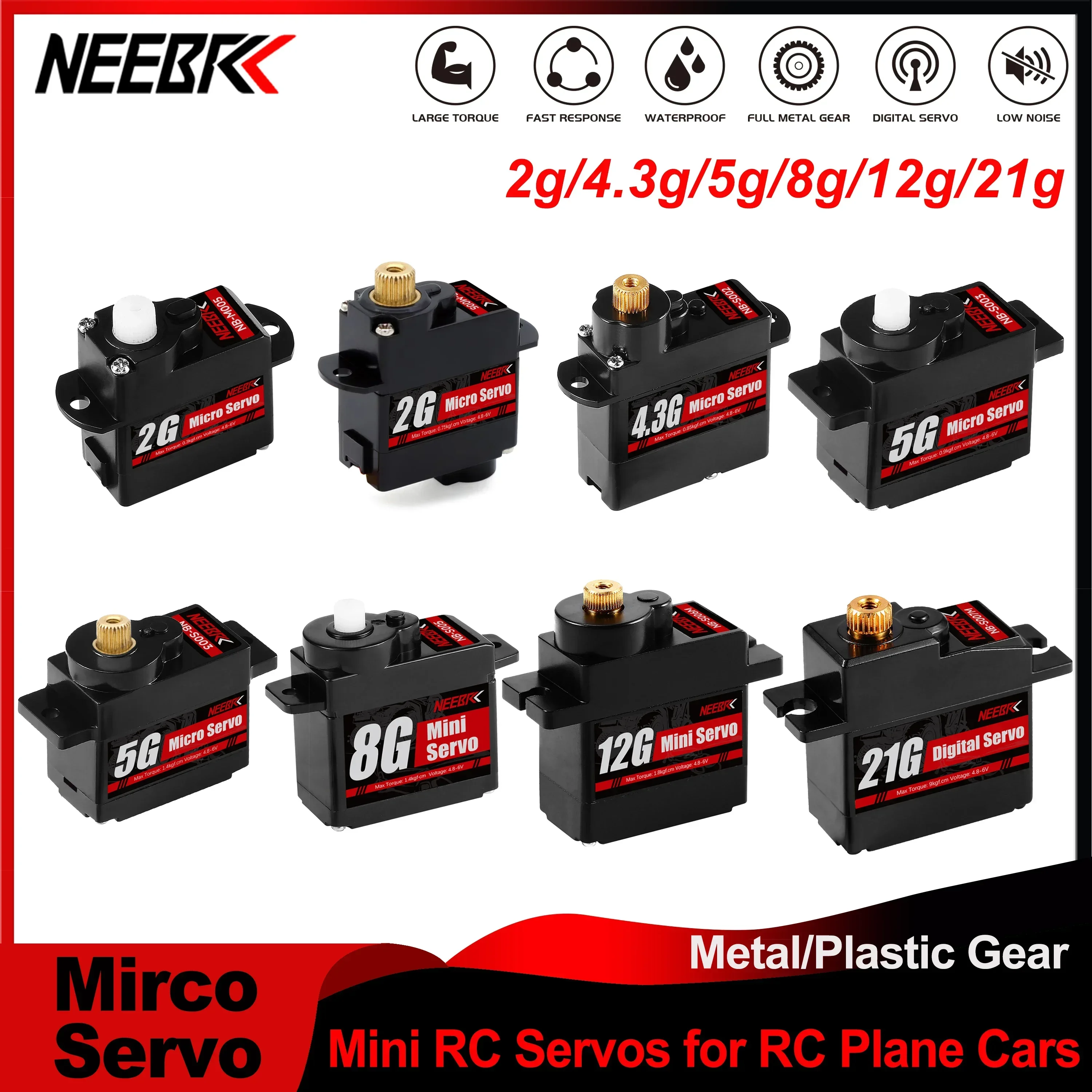 

NEEBRC 2g 4.3g 5g 8g 12g 21g Digital Micro Servo for RC Plane Drone Mini Car Helicopter Fixed-wing Wltoys K969 K989 XKS X450