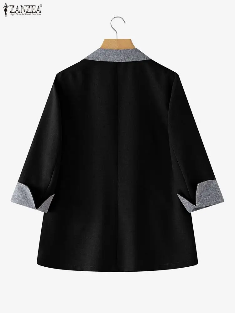 سترات نسائية أنيقة من ZANZEA 2025 سترة خريفية مرقعة ملابس خارجية أنيقة غير رسمية برقبة على شكل طية صدر وأكمام طويلة معاطف عمل مكتبية #2