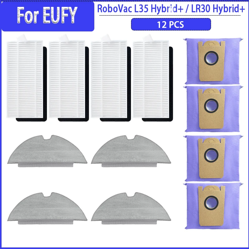 For RoboVac EUFY L35 Hybrid+ / LR30 Hybrid+ HEPA Filter Mop Cloths Dust Bags Spare Parts Accessories Replacement