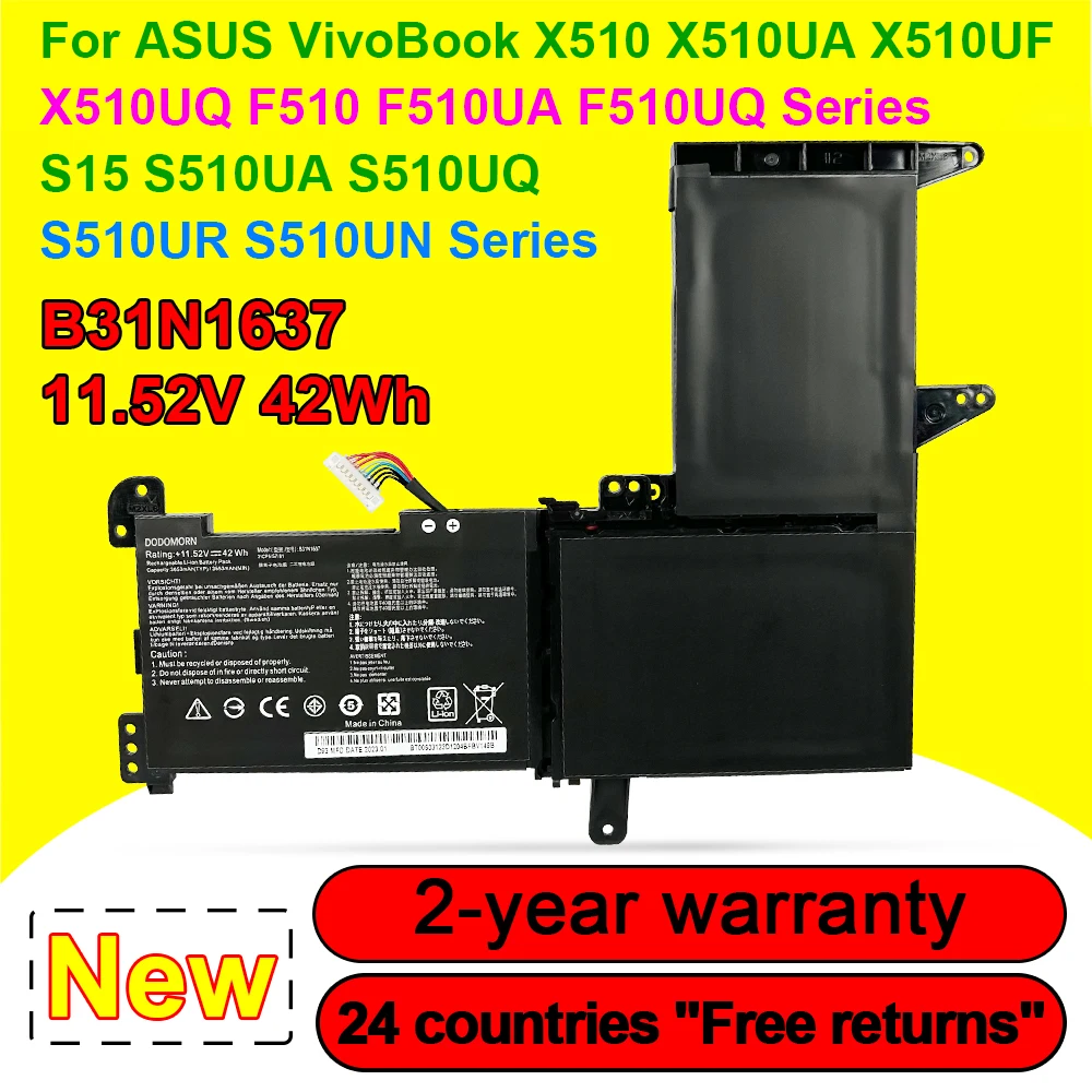 

B31N1637 Laptop Battery For ASUS VivoBook X510 X510U X510UQ X510UA S510U S510UF S510UQ F510U F510UA F510UQ F510QA 11.52V 42WH