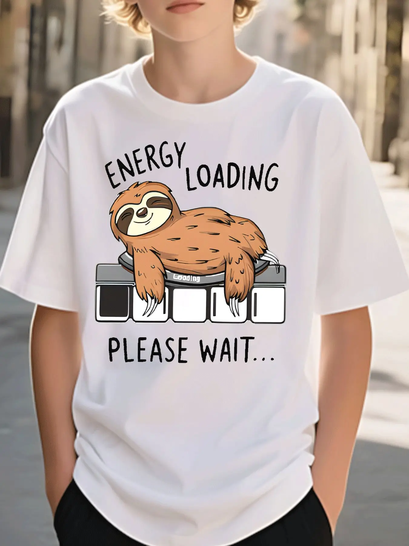 Sloth Energy Loading Progress Bar Family Matching Cotton T Shirts Short Sleeve Summer Tees For Mom Dad Boys Girls Daily Tops