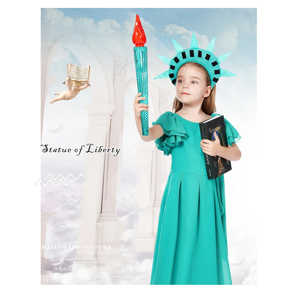 

New York Statue Of Women Little Girls Dress Cosplay Costumes Solid Color Crew Neck Halloween Robe For Vacation Party