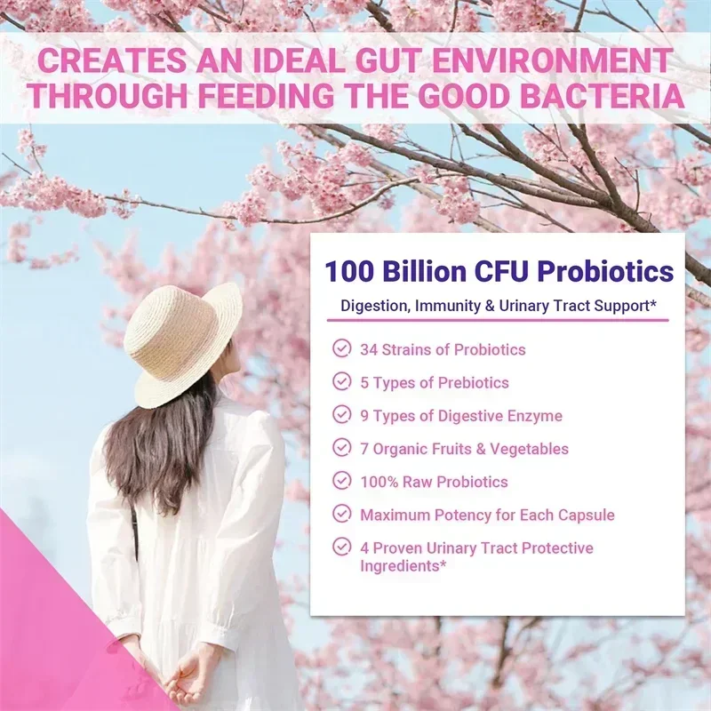 Women's RAW Probiotic 100 Billion CFU -Regulate Menstrual Cycle,Promote Vaginal Health,Balances Intestinal Flora,Provides Energy