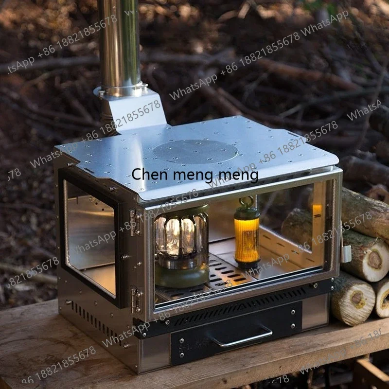 A55 Outdoor Wood Stove Tent Heater Stainless Steel 3 Glass Fire Observation Fireplace Brazier  with Chimney Camping Furance New