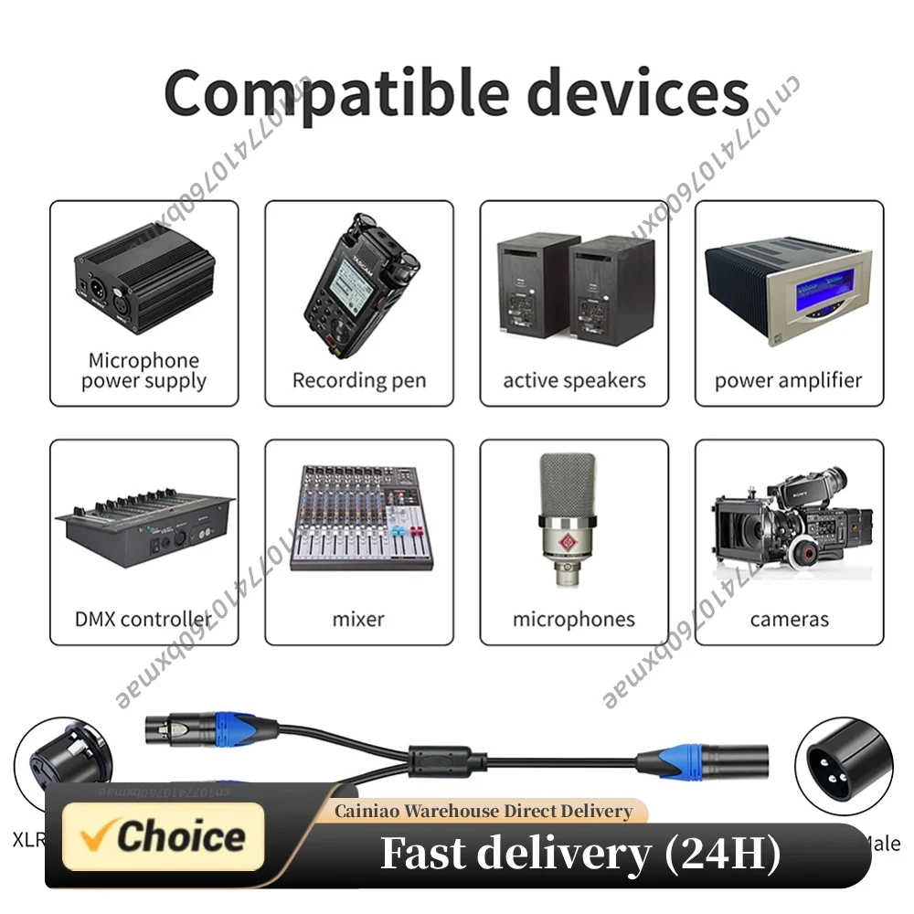 XLR 3 Pin Male To 2 Female Splitter Cable 0.5M Balanced Audio Y Adapter Cord For Microphone Mixer Speaker Power Amplifier