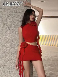 Ladies New Ruffle Applique 2 Pieces Dress Set 2 Pieces Sleeveless Crop Top And Mini Skirt Birthday Party Night Club Women Outfit