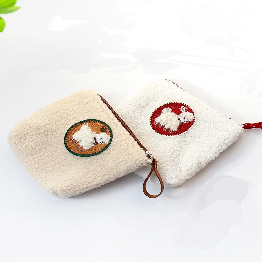 Lambswool Small Cosmetic Bag Cute Sheep Plush Makeup Organizer Pouch Kawaii Pencil Case Bags Travel Girl Coin Purse Storage Bag