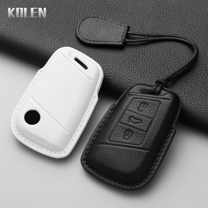 Leather Car Key Case Cover Shell Fob For VW Volkseagen Passat B8 Magotan For Skoda Superb A7 Kodiaq Seat Protected Keychain Bag