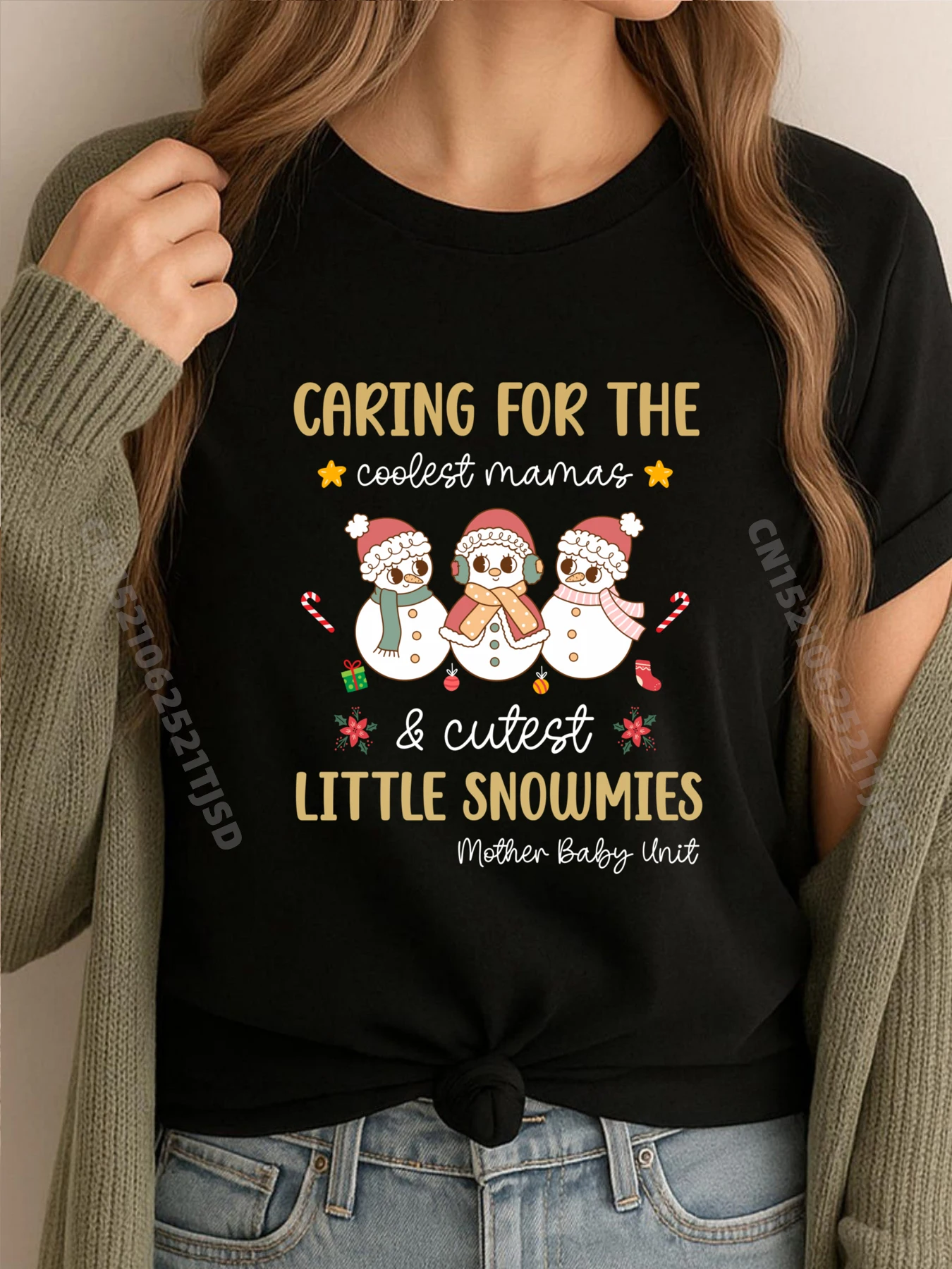 

Рождественская футболка Caring For The Cute Snowmies для мамы и ребенка, медсестры, женская футболка 100, ℅ Новые хлопковые женские топы и футболки