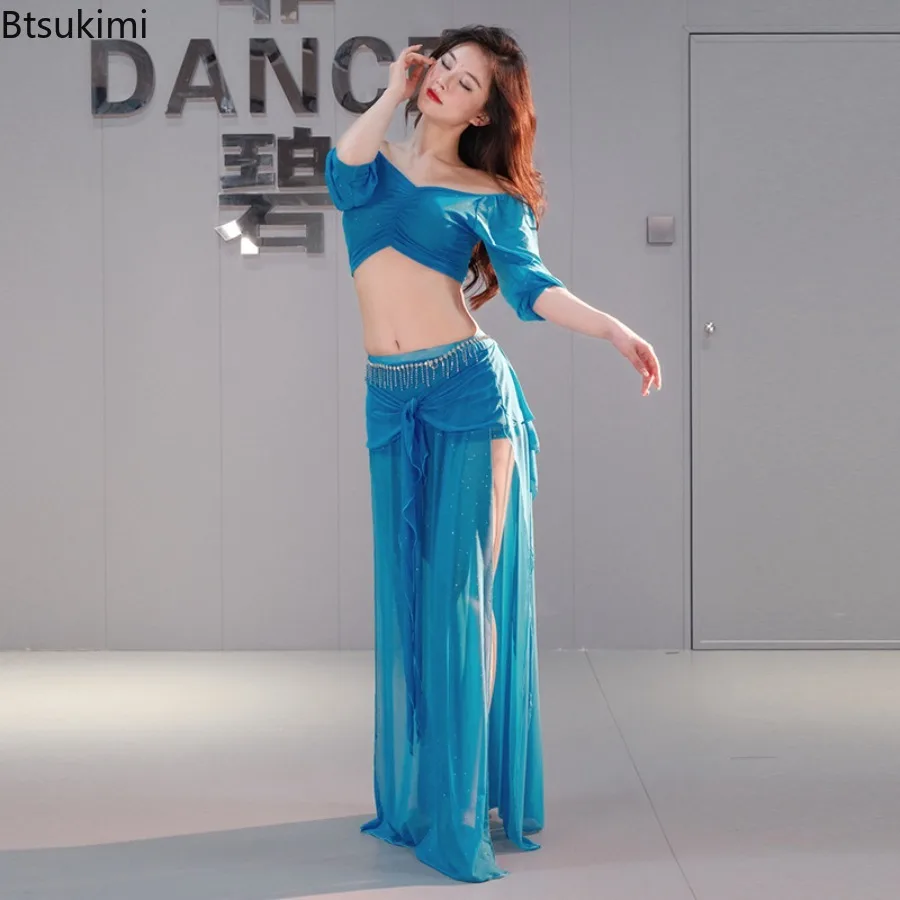 Neues Übergrößen-Bauchtanz-Übungskostüm Bauchtanz-Set Orientalisches Tanzkostüm mit Netzstoff für Aufführungen Bauchtanz-Trainingskleidung