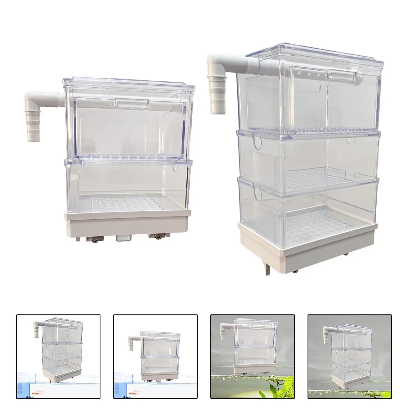 Aquarium Hang on Filter Box Overflow Pipe Filter External Accessory Transparent Multi Layer Drip Flow Box for Small Fish Tank