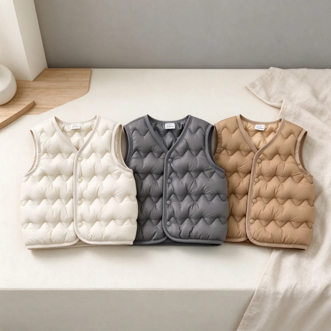 Winter New Kids Warm Solid Waistcoat Thickened Fleece Soft Wavy Quilting Children Vest Korean Style Clothes for Boys Girls