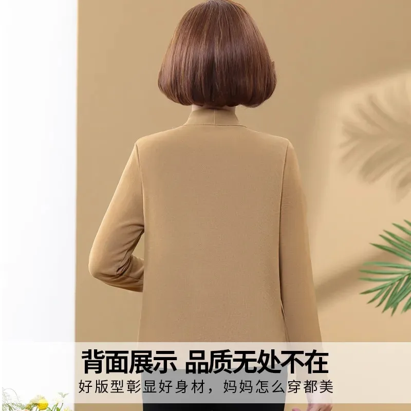 Middle Aged Elderly Women\'s T-Shirt Top 2024 New Women Fashion Printed Fake Two Piece T-Shirt Spring Autumn Clothing Tshirt