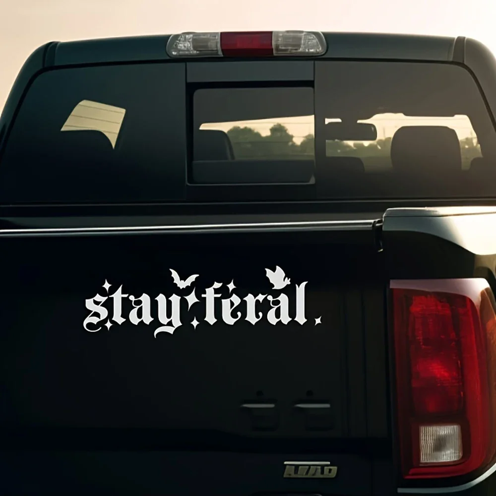 

Stay Feral Gothic Vinyl Car Decal - Waterproof Font & Bat Design for Car Truck Windows Bumper Durable PVC Sticker Accessories