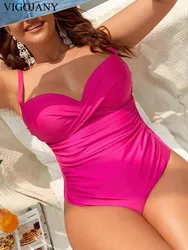 Vigojany 2025 sólido cruz push up plus size roupa de banho sexy feminino amarrado grande maiô de uma peça verão gordinho maiô