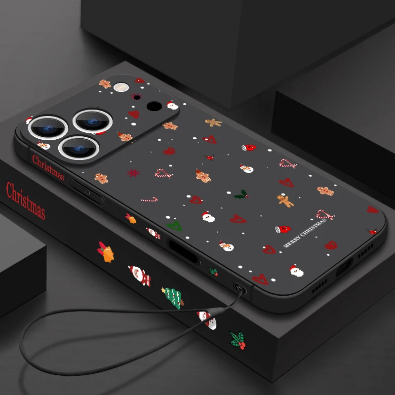 لطيف البسيطة الكرتون عيد الميلاد الحبل القضية آيفون 17 برو ماكس غطاء آيفون 16 برو ماكس فوندا آيفون 13 15 14 12 11 16E الهواء