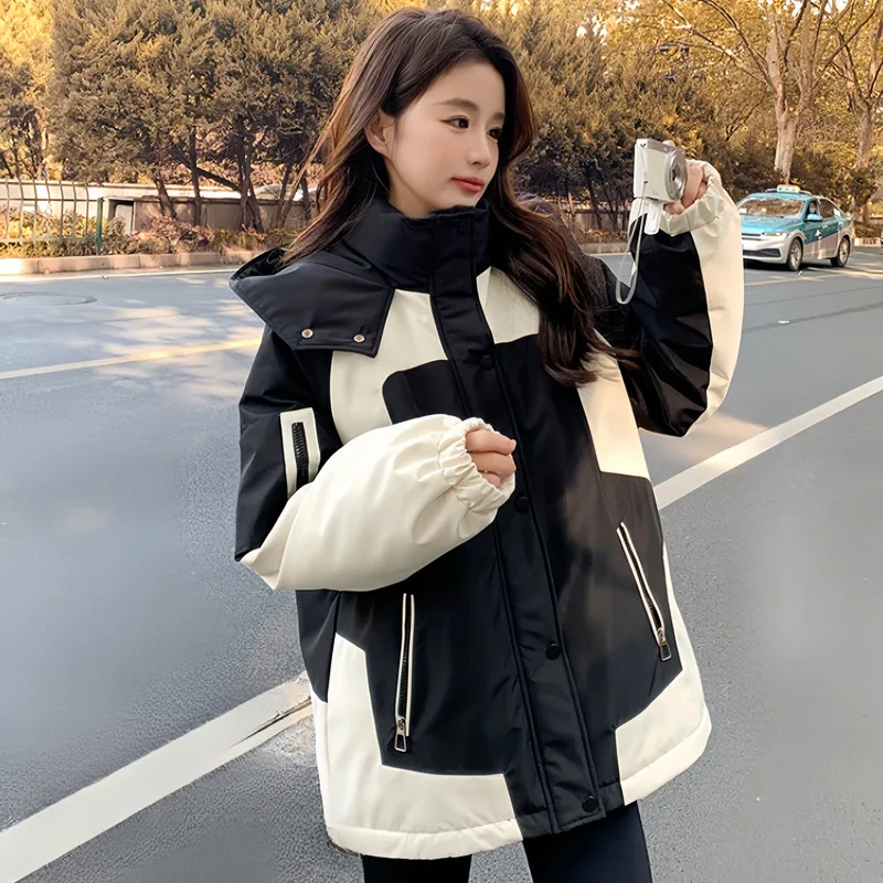 Women Winter Clothing Snowboarding Skiing Jackets Outdoor Warm Cargo Jacket Patchwork Hooded Windproof Outerwear Casual