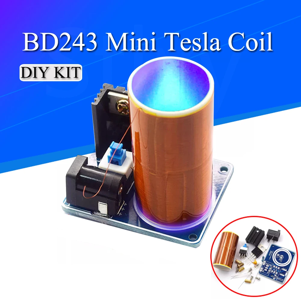 BD243 Mini Tesla Coil Kit Magic Props DIY Parts Empty Lights Technology Diy Electronics BD243C