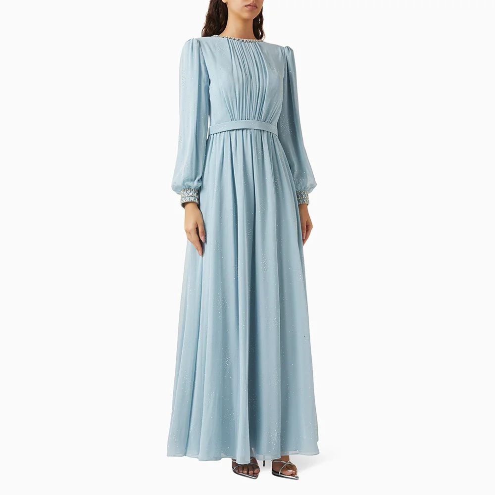 

Customized O-Neck Long Evening Dresses Elegant Formal Occasion Prom Gowns Bead Crystal 2025 Ankle Length Prom Dresses