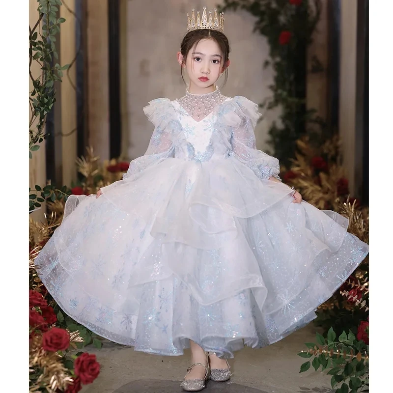 

Sequin Elegant Wedding Kids Formal Occasion Dress for Little Girls Luxury Long Evening Gowns Children Pageant Party Maxi Dresses