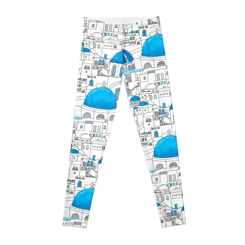 

Santorini Blue and White Paradise Leggings gym wear Sportswear woman gym gym's sportswear Womens Leggings