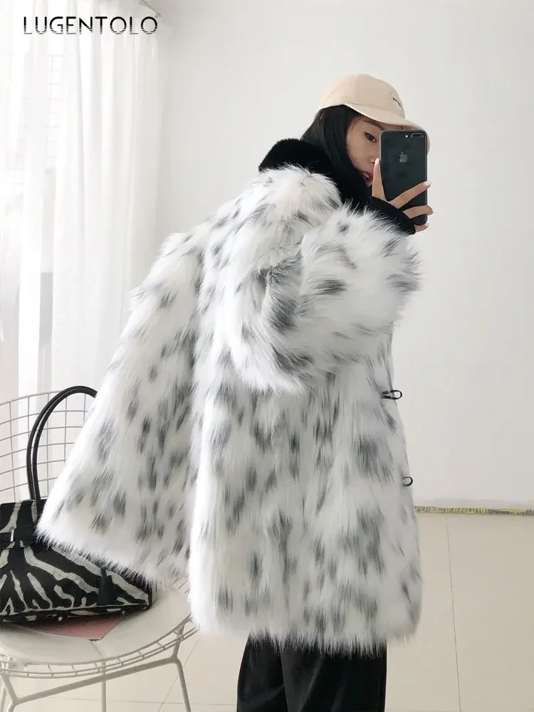 Women Fahion Faux Fur Warm Thicken Coat Casual Single-breasted Button Black White Female Faux Fox Fur Large Size 9XL