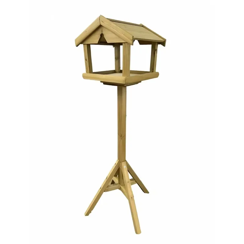 for Solid Wood Eco Friendly Bird Feeder Table House Independent Outdoor Garden Wooden Bird Food Station with Bracket