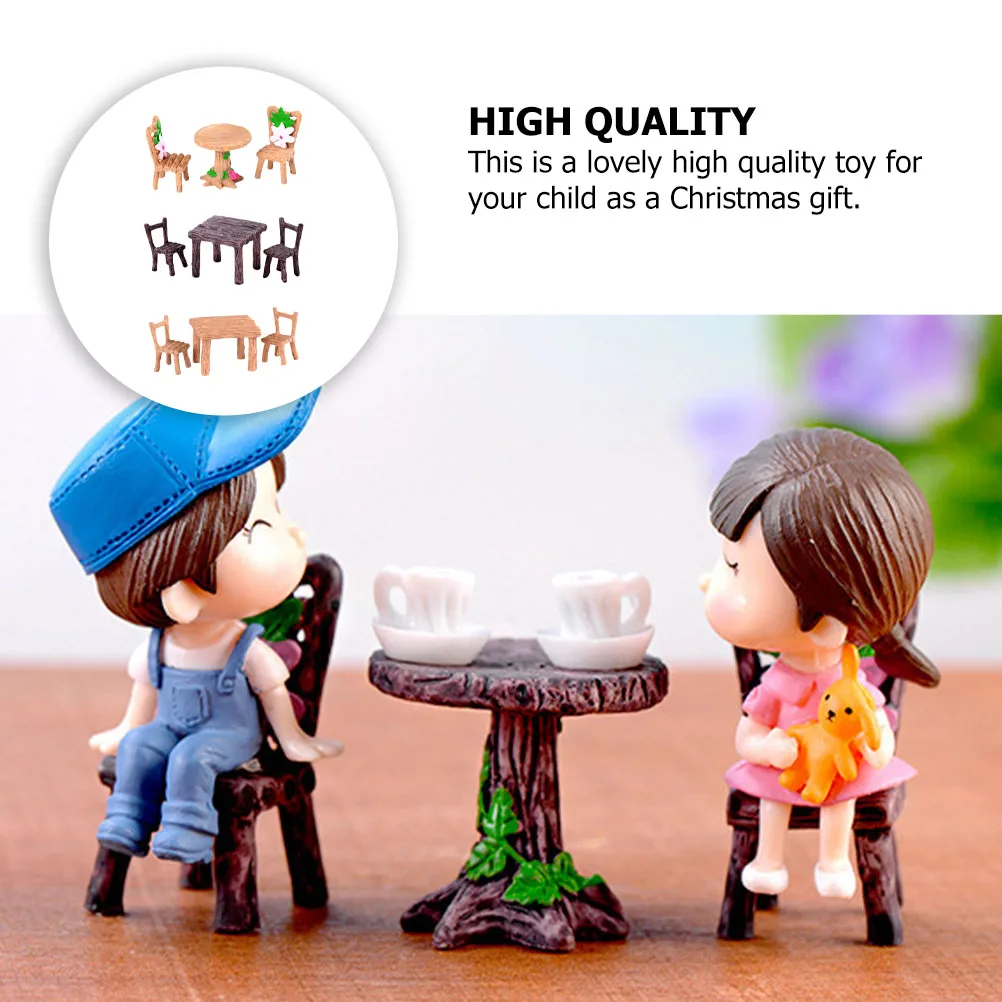 

5 Sets Miniature Furniture Table and Chair Ornaments for Tables Landscape Resin Crafts